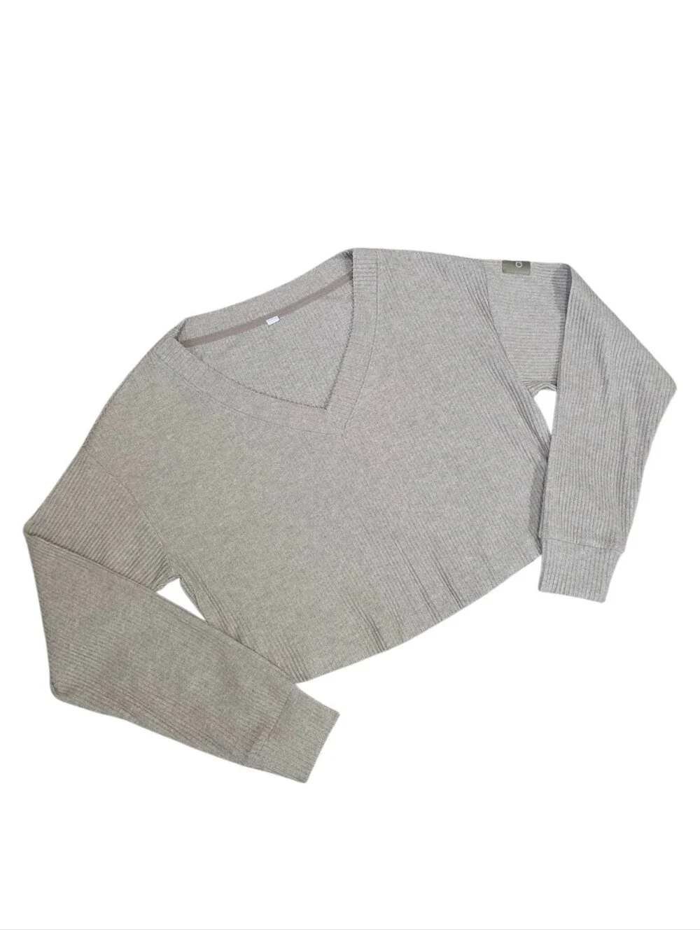 ALO Yoga Muse Ribbed Crop Sweater in Heather Oat Size Med